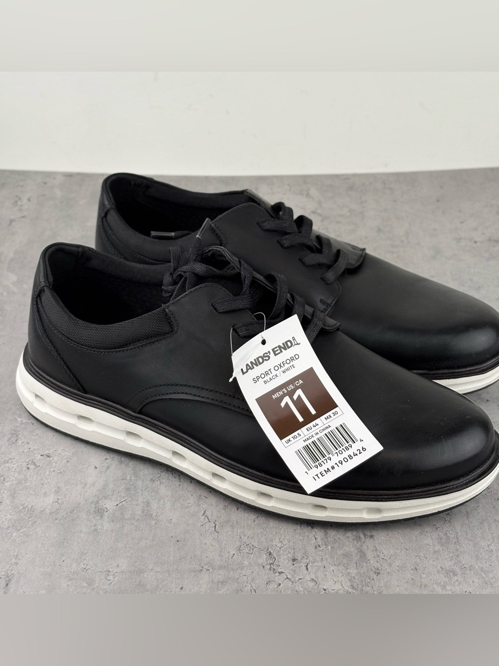 New Lands' End Men's Sport Oxford Black Comfort Casual Dress Shoes Men's Size 11